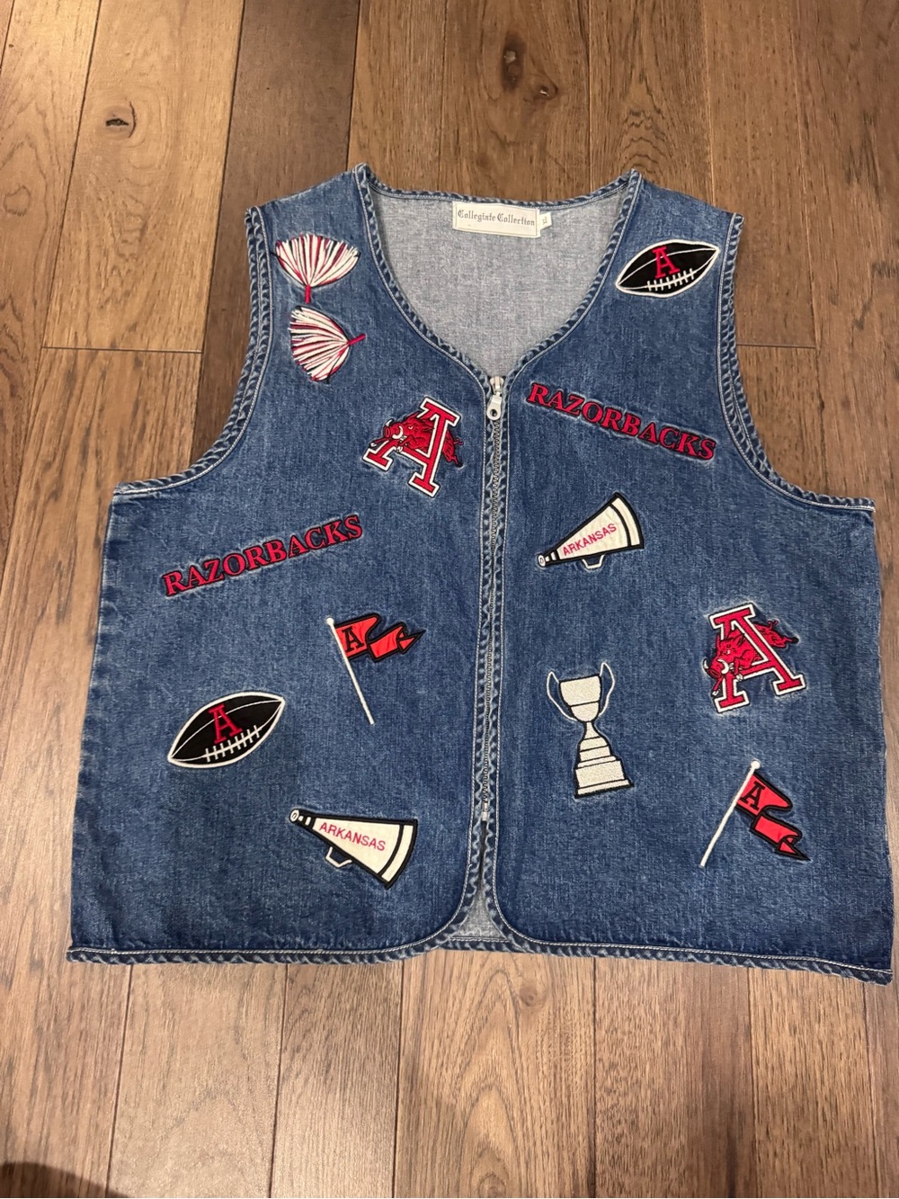 Vintage Arkansas Razorbacks Embroidered Denim Vest - Blue